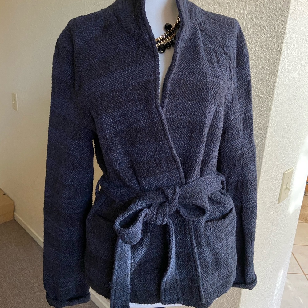 Lou & Grey blue belted knit jacket size medium